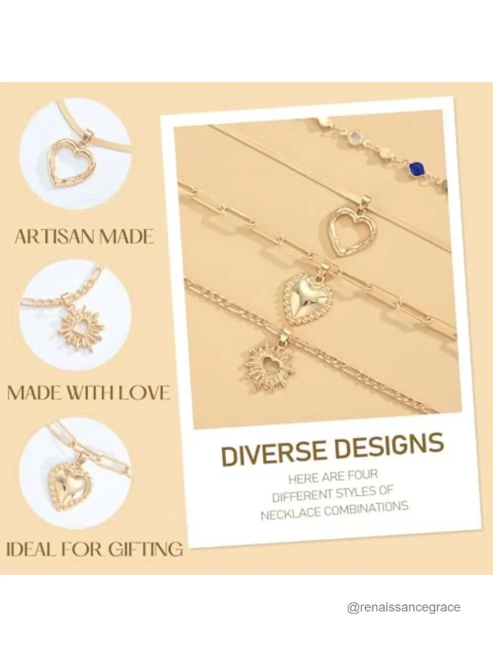 Layered Gold Necklace Set for Women Heart Pendant Trendy Jewelry 4 pcs